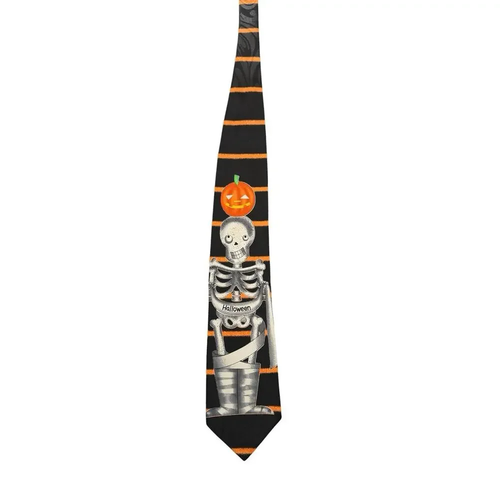 Hallmark Novel Ties Halloween Skeleton Pumpkin Jack O Lantern Vintage Necktie